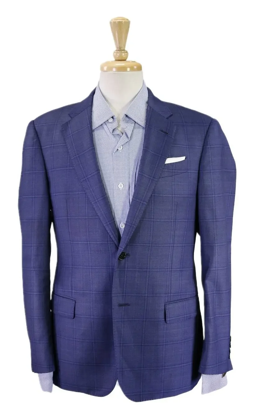 Armani Collezioni Royal Blue Windowpane 130's Wool 2-Btn Sportcoat Blazer 38S